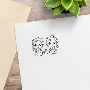 Twins Baby Boy Girl 1x1 Rubber Stamp