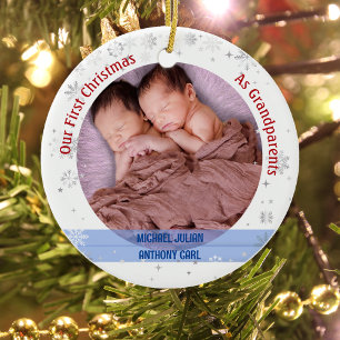 Twins Baby Boys 1st Xmas As Grandparents 2 Photos Ceramic Ornament