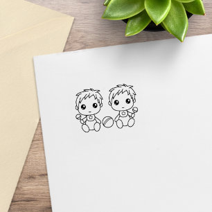 Twins Baby Boys 1x1 Rubber Stamp