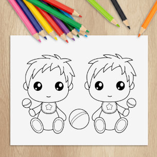 Twins Baby Boys Colouring Page Rubber Stamp