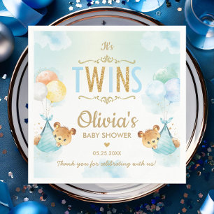 Twins Baby Boys Cute Bears Balloons Baby Shower  Napkin