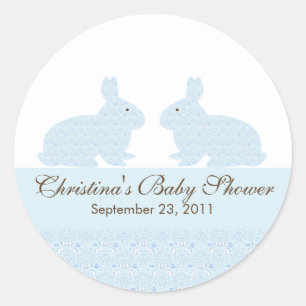Twins Baby Bunny Rabbit Baby Shower Sticker