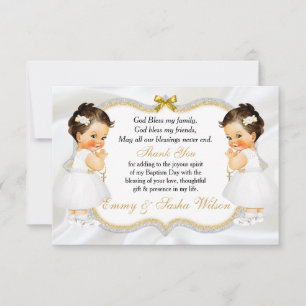 Twins Baby Girl Baptism Gold Cross Thank You