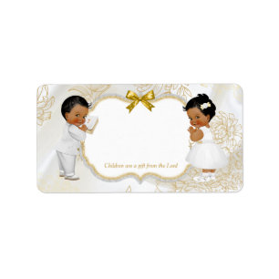 Twins Baby Girl Boy Baptism Christening Gold White Label