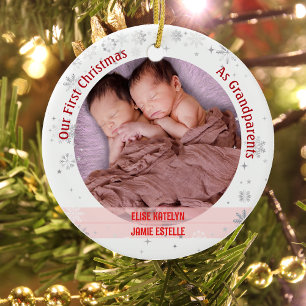 Twins Baby Girls 1st Xmas As Grandparents 2 Photos Ceramic Ornament