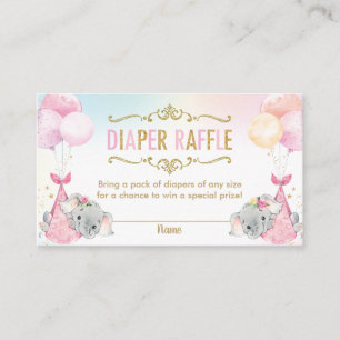 Twins Baby Girls Elephant Diaper Raffle Ticket Enclosure Card