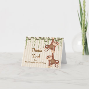 TWINS Baby Monkey Thank You Note Card