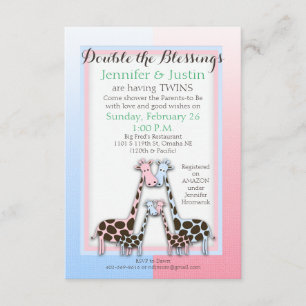 Twins Baby Shower Baby Girafes Blue and Pink (Jen) Invitation