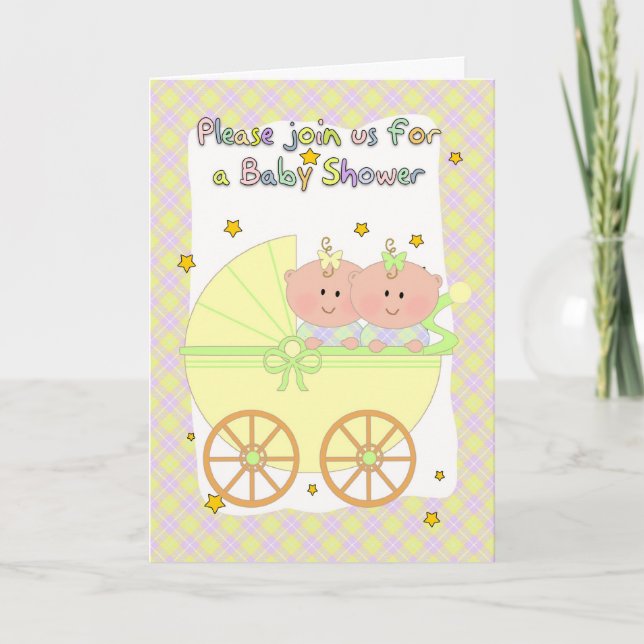 Twins Baby Shower - Baby Shower Card For Twins (Front)