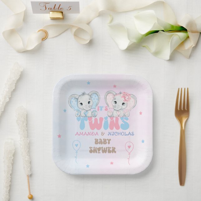 Twins Baby Shower Boy Girl  Paper Plate (Wedding)