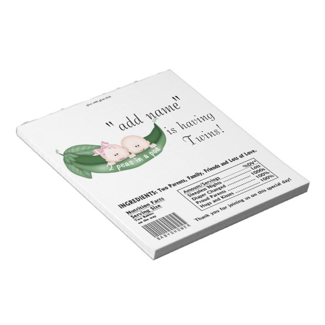 Twins Baby Shower Candy Bar Wrappers Party Favor Notepad (Angled)