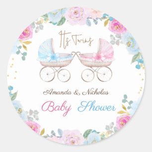 Twins Baby Shower  Classic Round Sticker