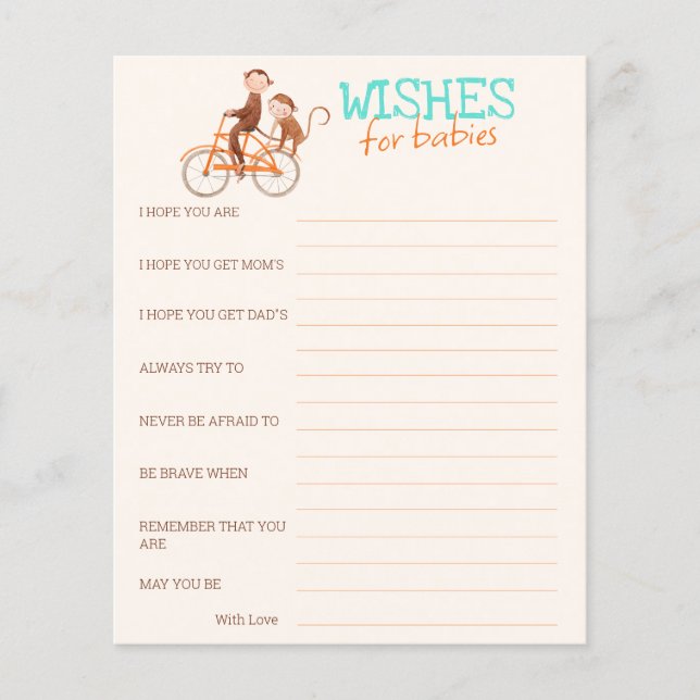 Twins Baby Shower Cute Monkey Double Trouble  (Front)