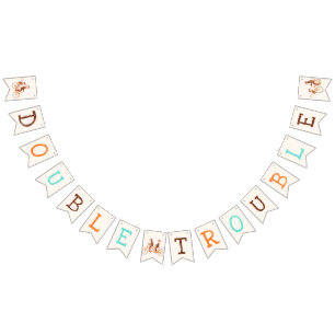 Twins Baby Shower Cute Monkey Double Trouble  Bunting