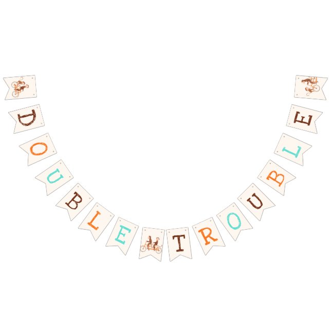 Twins Baby Shower Cute Monkey Double Trouble  Bunting (All)