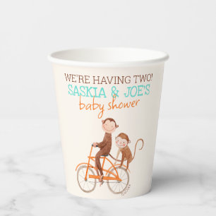 Twins Baby Shower Cute Monkey Double Trouble Paper Cups