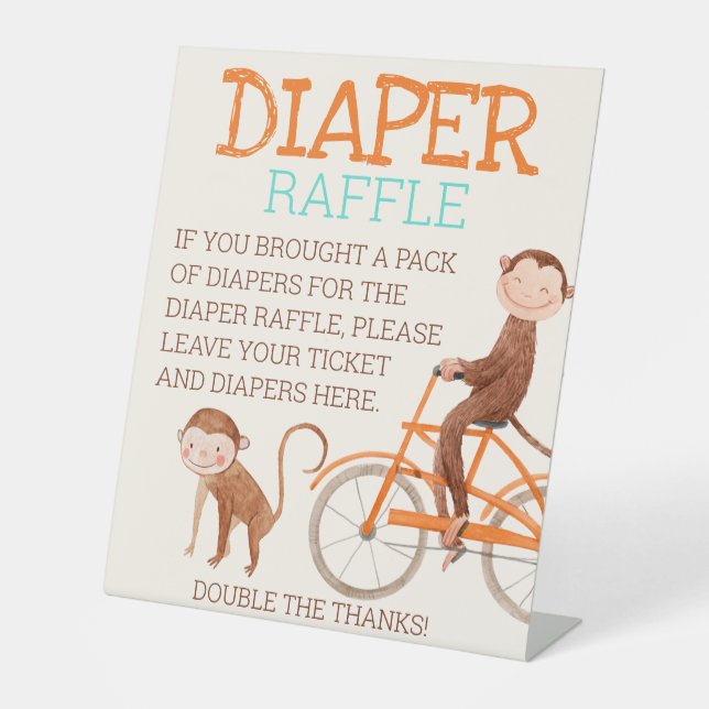 Twins Baby Shower Cute Monkey Double Trouble  Pedestal Sign (Front)