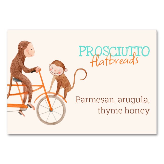 Twins Baby Shower Cute Monkey Double Trouble  Table Number (Front)