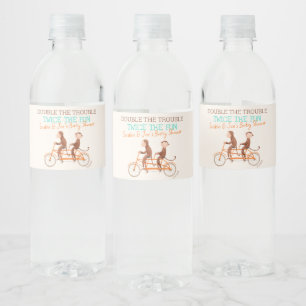 Twins Baby Shower Cute Monkey Double Trouble Water Bottle Label