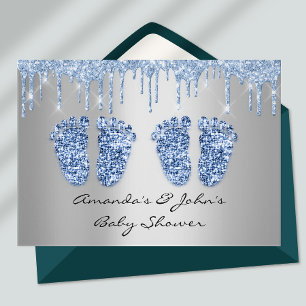 Twins Baby Shower Feet Glitter Drips Boys Invitation