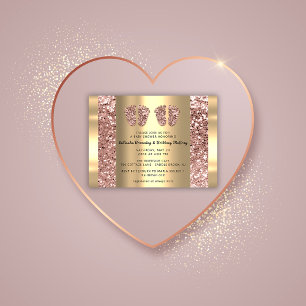 Twins Baby Shower Feet Rose Glitter Boy Girl Gold Invitation
