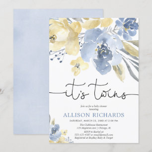 Twins baby shower, girl boy gender neutral floral invitation