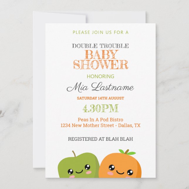 Twins Baby Shower Invitation (Front)