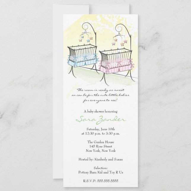 Twins Baby Shower Invitation - Baby Cribs (Front)