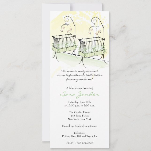 Twins Baby Shower Invitation - Baby Cribs (Front)