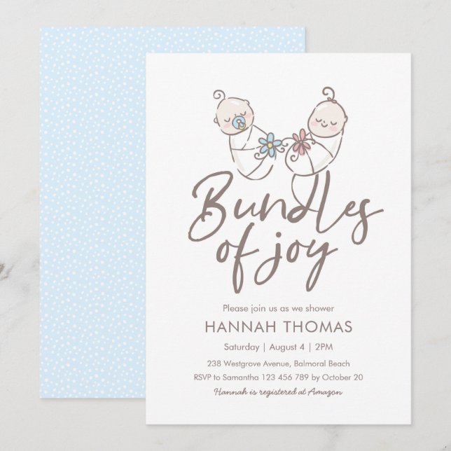 Twins Baby Shower Invitation boy and girl (Front/Back)
