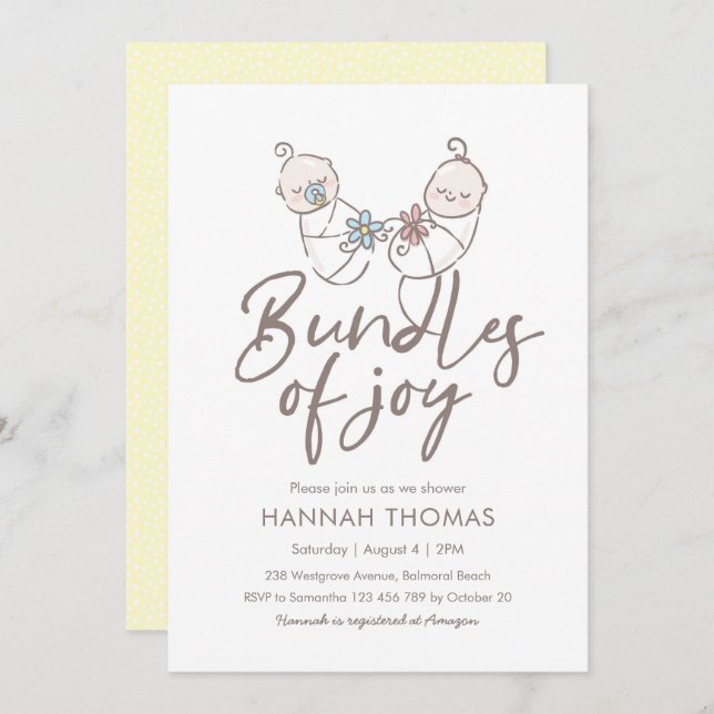 Twins Baby Shower Invitation boy and girl (Front/Back)