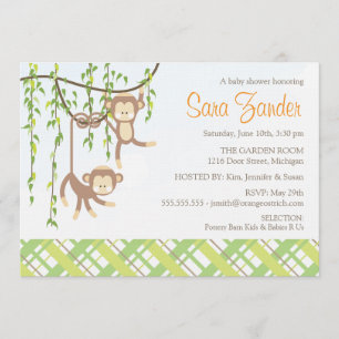 Twins Baby Shower Invitation - Monkeys