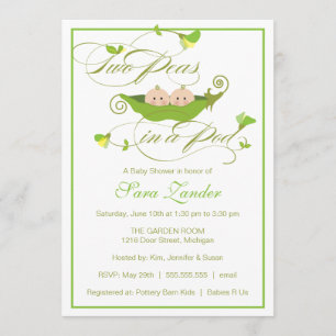 Twins Baby Shower Invitation - Two Peas in a Pod