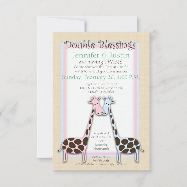 Twins Baby Shower (Jen) Invitation (Front)