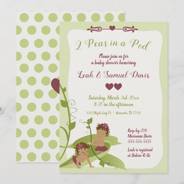 Twins Baby Shower or 1st Birthday Invitation (Front/Back)