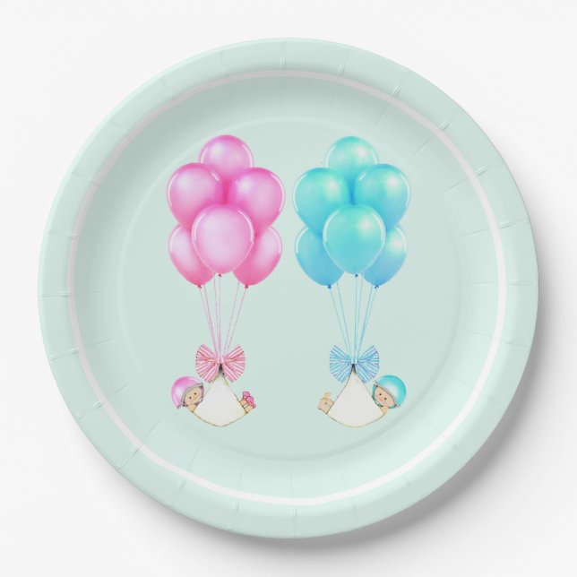 Twins Baby Shower Paper Plate (Front)