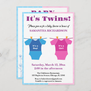 Twins Baby Shower Party Girl Boy.  Invitation