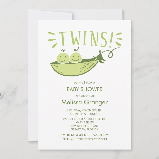 Twins Baby Shower Party Invitation (Front)