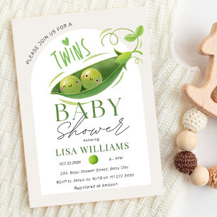 Twins Baby Shower Peas in A Pod Boys Girls Neutral Invitation