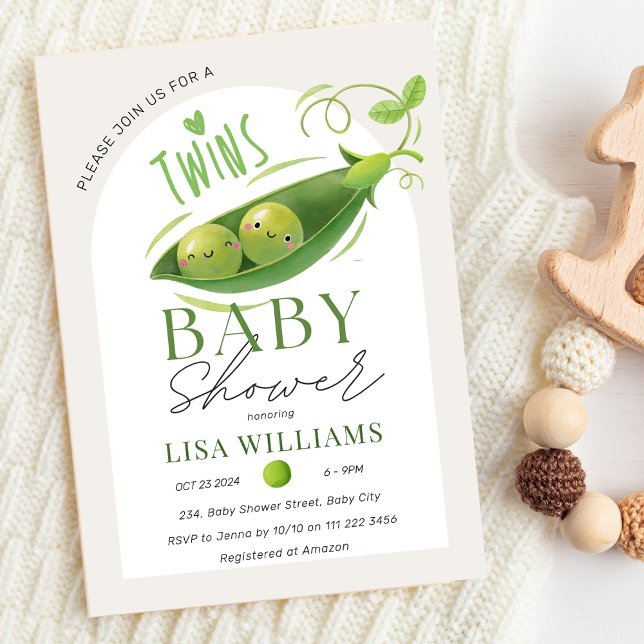 Twins Baby Shower Peas in A Pod Boys Girls Neutral Invitation (Twins Baby Shower Peas In A Pod Boys Girls Neutral Invitation)