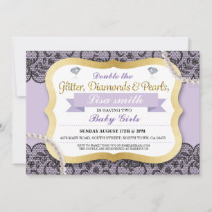 Twins Baby Shower Purple Lace Twin Girls Invite