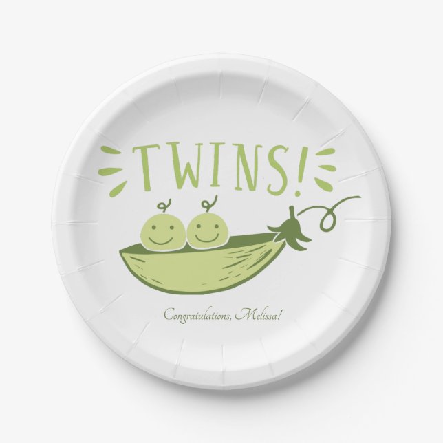 Twins Baby Shower Two Peas in a Pod Paper Plate (Front)