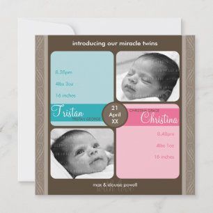 TWINS BABY THANK YOU :: cherished 1SQ Announcement