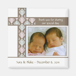 Twins Baptism/Christening Favour Photo Magnet