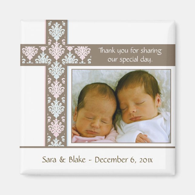 Twins Baptism/Christening Favour |  Photo Magnet (Front)