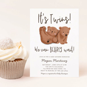 Twins Bear Baby Shower Invitation