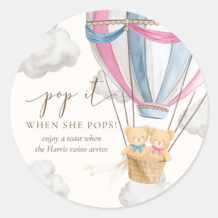 Twins Bearly Wait Teddy Bear Pop It When She Pops Classic Round Sticker