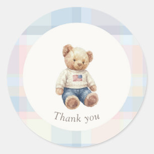 Twins Beary First Birthday Boy  Classic Round Sticker