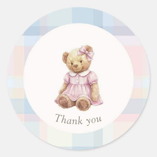 Twins Beary First Birthday Girl Classic Round Sticker (Front)