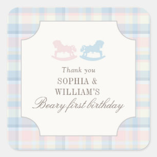 Twins Beary First Birthday Square Sticker